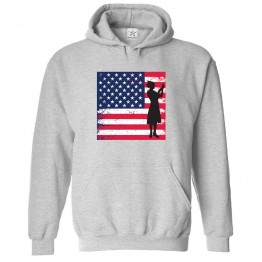 American Flag with Silhouette Lady Classic Unisex Kids and Adults Pullover Hoodie								 									 									